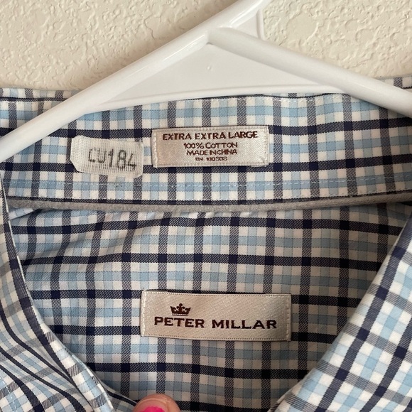 Peter Millar Blue, black and White Check Dress Shirt with Texas logo size XXL - Picture 2 of 5